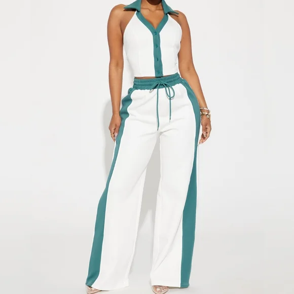 White and Teal Fashion Nova Pants Set - Picture 3 of 3